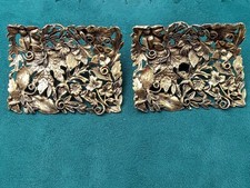 Pair of Gold Tone Costume Jewelry Rectangular Shoe Clips by MUSI: 2.4" x 1.75"