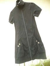 HENG HENG XS S BLACK SHIFT ZIPPER FRONT SILKY CRISP POCKET DRESS HIGH NECK LADY 