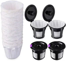 Keurig 2.0 Reusable K Cup Coffee Filter Pods 4 Pack + 100 PCS paper filters KCup