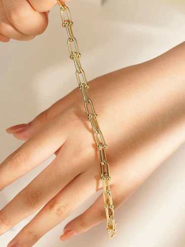 Italian 18K Solid Gold Horseshoe Link Chain Bracelet U-Shape Jewelry 7" - Picture 6 of 20