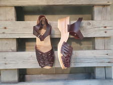 Swedish Clogs Sandals Troentorp Anna Brown Pull Up Size US Womens 9 / EU 39