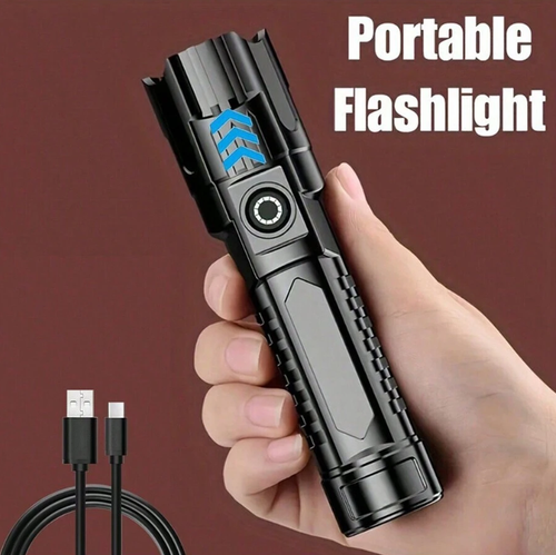 1pc Super Bright USB Rechargeable Flashlight, Wide Beam, Handheld, Outdoor Torch - Picture 5 of 12