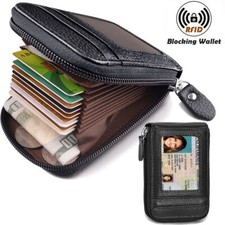 RFID Blocking Card Holder Leather Credit Card Case Wallet Zip Around Accordion