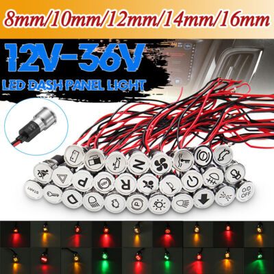 8/10/12/14/16mm 12V-36V LED Armaturenbrett Warnleuchte Kontrollleuchte Auto Boot