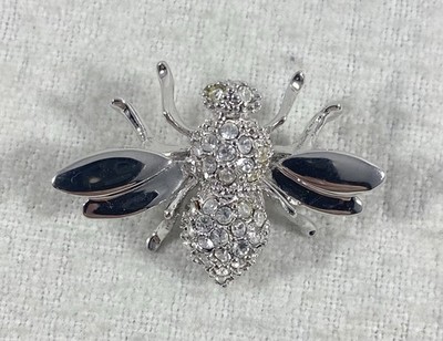 Vintage St. John Bee Insect Brooch Silvertone Rhinestone 