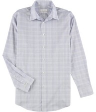 Calvin Klein Mens Steel  Check Button Down Dress Shirt, blue, 15.5 Neck
