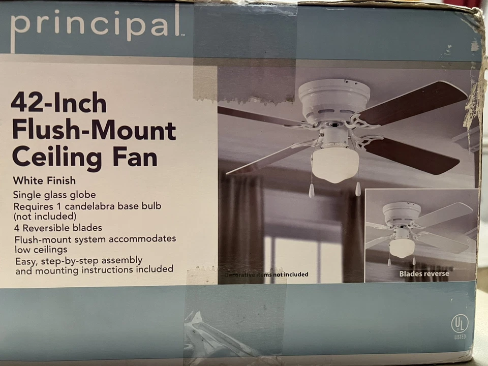 Principal 42" Flush Mount Ceiling Fan NIB White Finish - Image 4 of 4