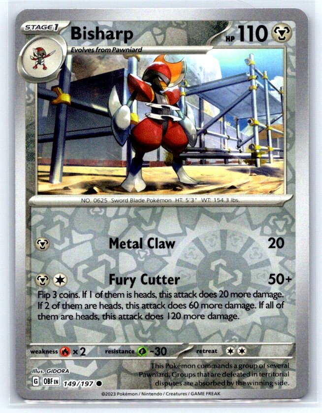 Bisharp 149/197 Common Obsidian Flames Pokemon Reverse Holo Near Mint