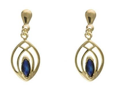 9ct Yellow Gold Sapphire Drop Earrings Marquise  Hallmarked September Birthstone