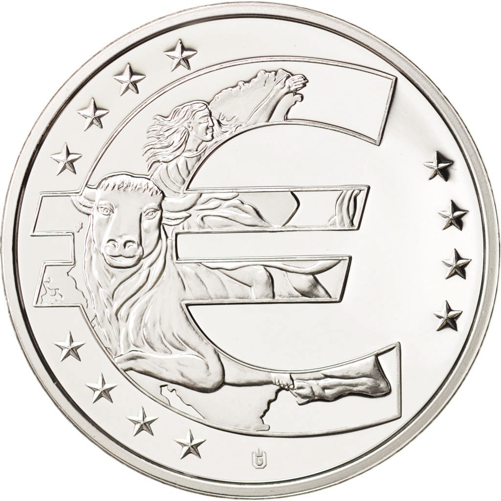 France,medal,10yearsoftheEuro,FDC,silverplatedcopper