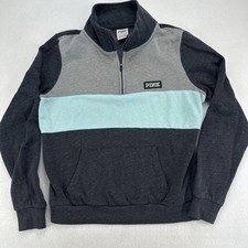 Victoria's Secret PINK Sweatshirt Light Weight 1/4 Zip Gray Aqua Pockets Size XS