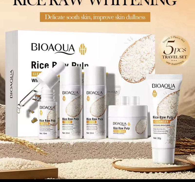 BIOAQUA Rice Raw Pulp 5pcs Travel Size Brightening Whitening Face Set