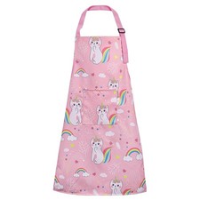 Kids Cat Apron Age 5-12, Waterproof Adjustable Children Apron with Pockets fo...