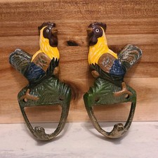 2 Vintage Cast Iron Rooster Coat/Hat/Key Hook Wall Mounted Hand Painted Whimsy