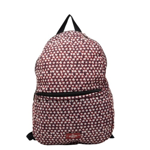 Valentino Star Nylon Leather Backpack Women Red One Size