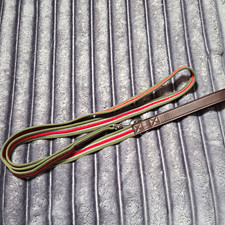 Green Red Woven Camera Neck Strap, Camera Strap with Brown Leather Accents