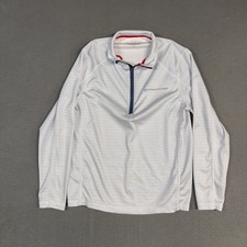 Vineyard Vines Performance 1/4 Zip Pullover Mens S White Gray Striped Stretch