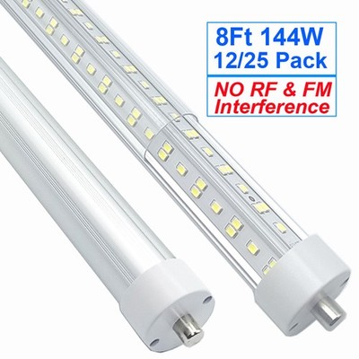 12/25 Pack 8 Ft Led Bulbs Single Pin 144W 6500K Double End Power T12 Led No RF 