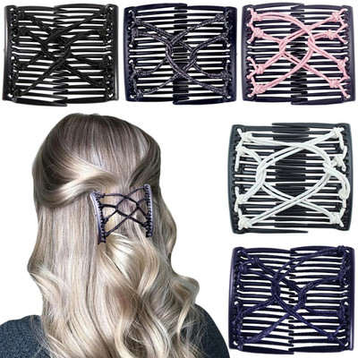 5 Pieces Elastic Magic Hair Comb Stretchy Double Comb Hair Forks Clips for Women
