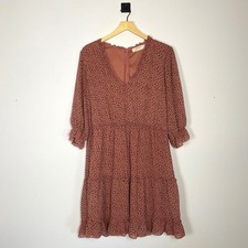 A Beautiful Soul Altar'd State Pink Print Tiered Dress Long Sleeve Size X 1X