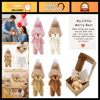 4 PCS Mini Worry Bears with Hats, Soft Pocket Bears with Encouragement Cards, Gi