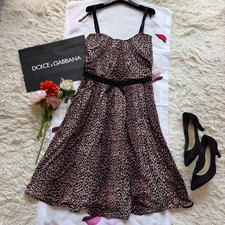 DOLCE GABBANA Pink Leopard Print Maxi Dress Womens L Strappy Ruffle Party