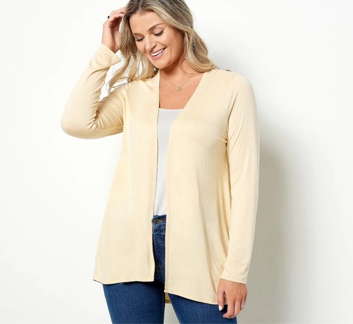 GILI Knit Cardigan With Beaded Mesh Detail Size L Beige NEW - Picture 1 of 14