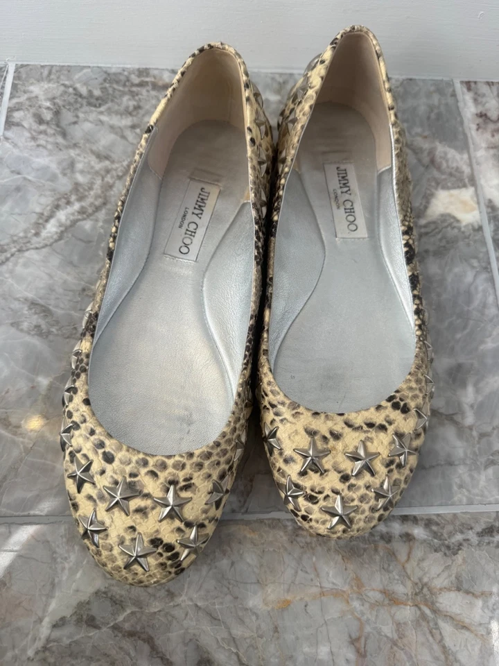 Jimmy Choo Pisos Estampado Animal con Estrellas Metal Plateado Talla IT 40 US 9 Foto 2 de 4
