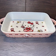 Hello Kitty Christmas Peppermint Rectangular Baker 8.5" X 12" w/handle 8.5 X 15"