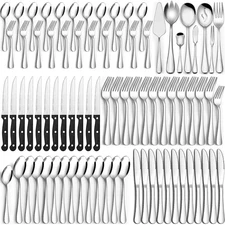 80Pcs Silverware Set with Serving Utensils Flatware Set for 12 Kitchen Dishwa...