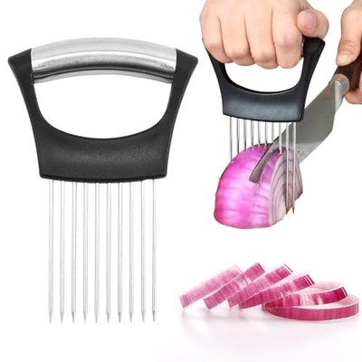 SLODKI STAINLESS STEEL ONION SLICE HOLDER/CHOPPER SLICING ASSISTANT TOOL - BLACK