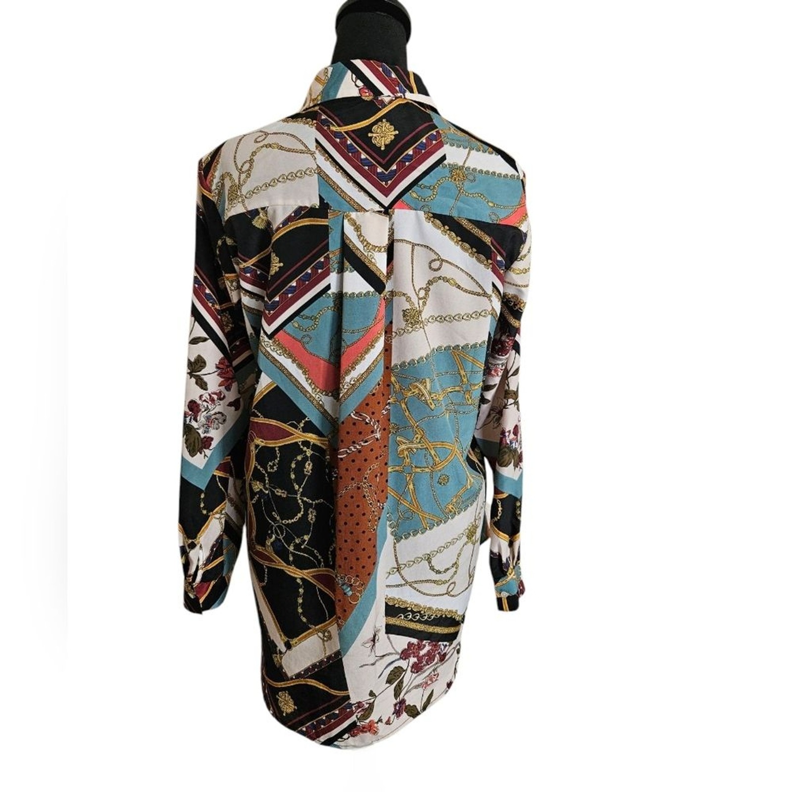 Zara Basic Chain Patchwork Scarf Flowy Blouse Siz… - image 3