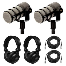 Rode PodMic Dynamic Podcasting Microphone with Headphones and Cables, 2-Pack