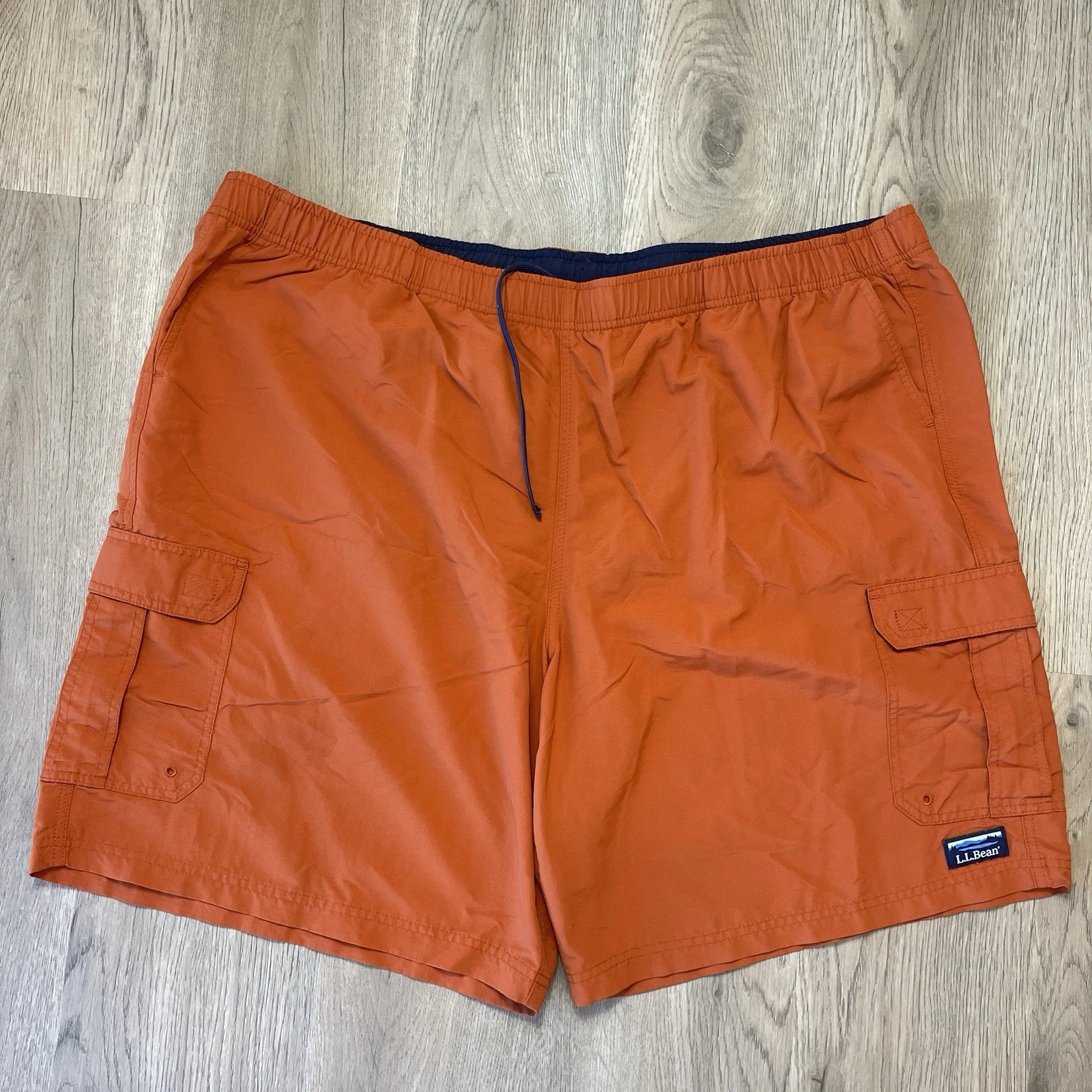 Vintage LL Bean Lined Shorts Mens L Orange Hiking Outdoor Fishing 503785