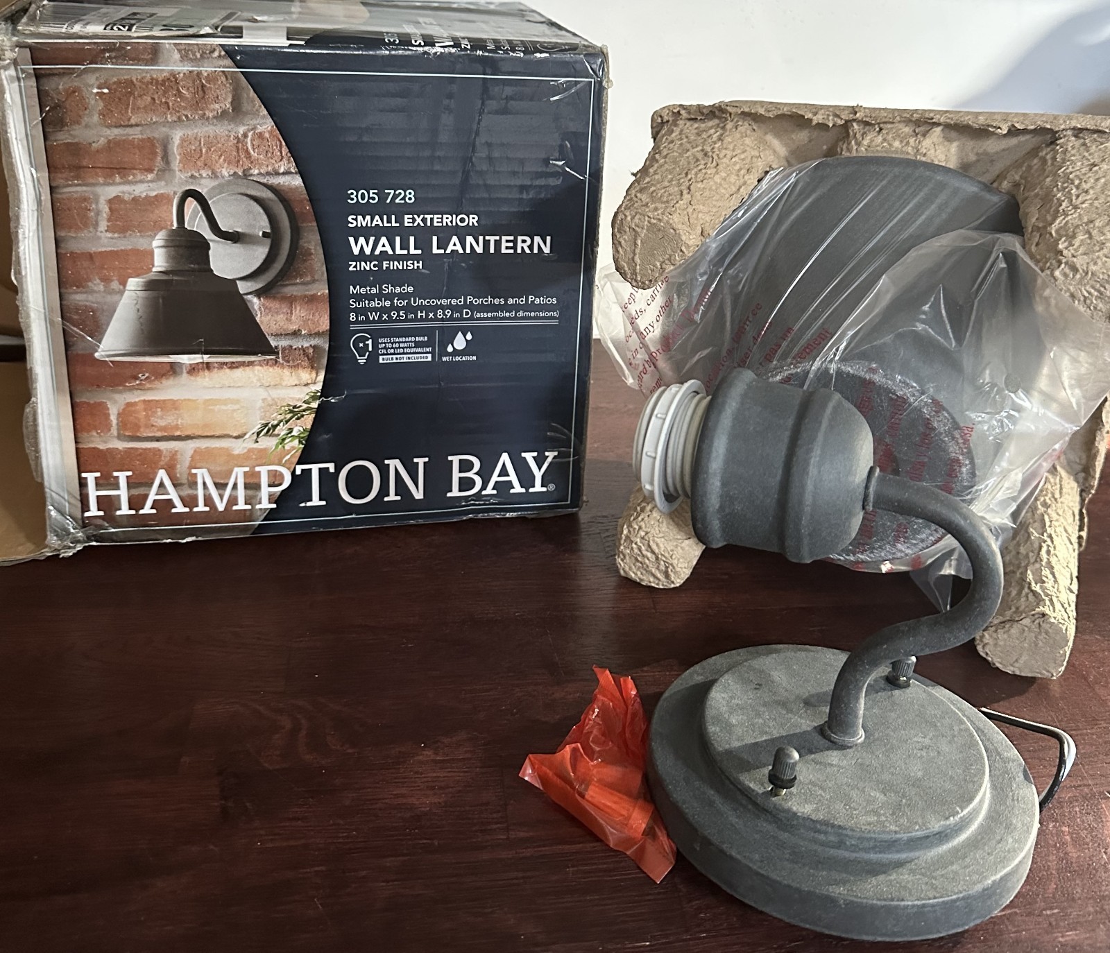 Hampton Bay 9.5 in. 1-Light Zinc Barn Outdoor Wall Light Sco