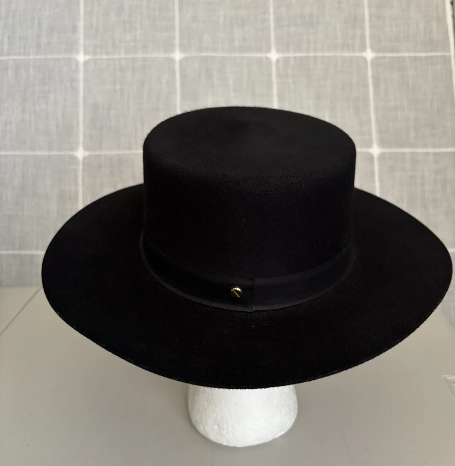 Janessa Leone Sombrero de Ala Ancha Plano Negro Talla Grande Clásico Verano Otoño Leer* Foto 3 de 4