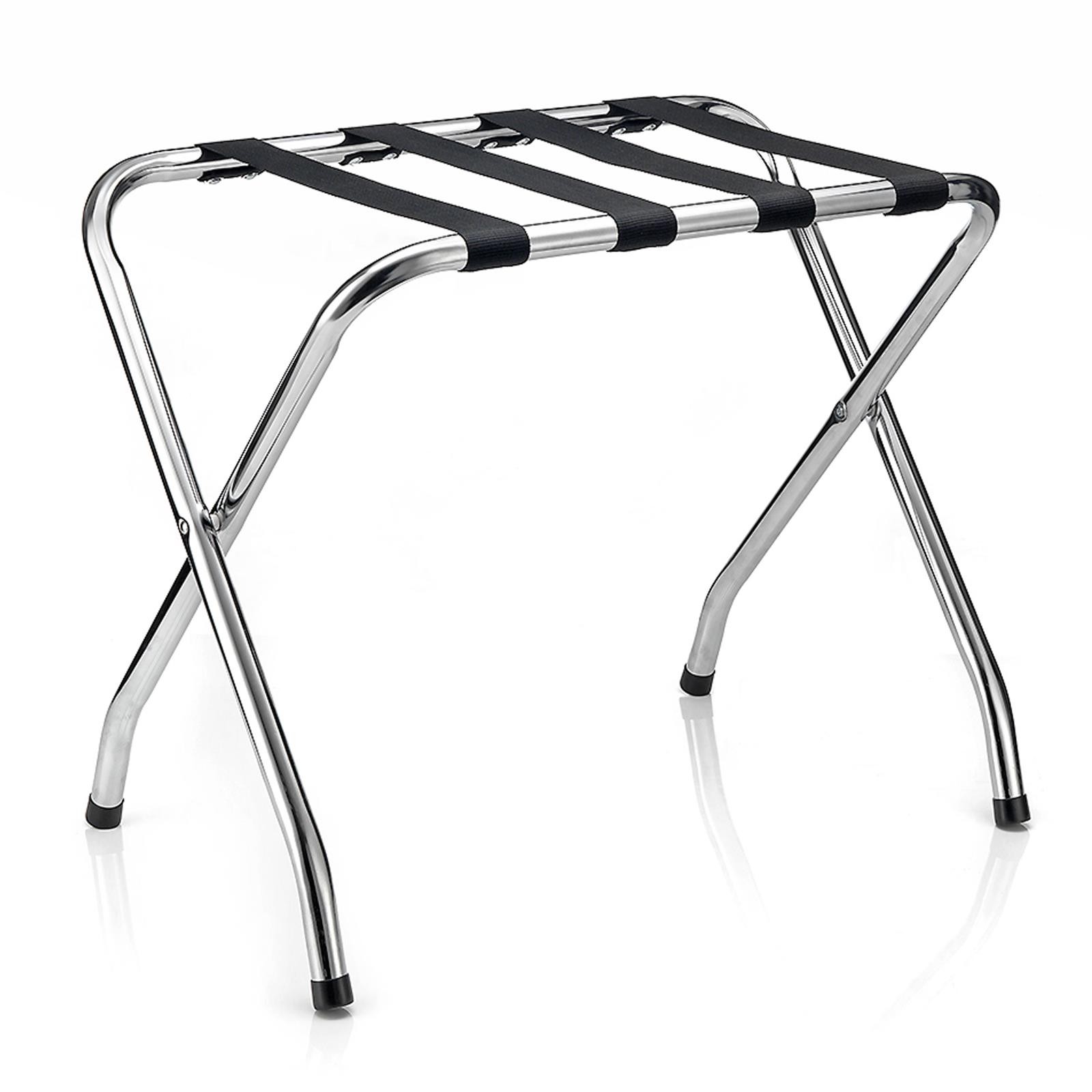 Porte-bagages pliable en métal noir mat pour valises de chambre d'hôtel