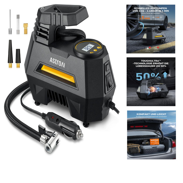 AstroAI Kompressor 12V Tragbar 10,3 Bar Reifenpumpe Gelb Mit LED Taschenlampe-image