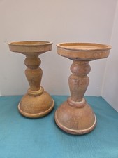 Set Of 2- Wood Pillar Candle Holders Pedestals 7.5 Tall.