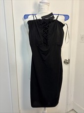Fashion Nova black mini dress with a lace-up front and spaghetti strap Blk S NWT