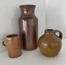 Lot Glazed Stoneware Leather Backing Inkwell Bottle,Small Jug, Miniature Stein