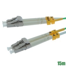 15M LC UPC to LC UPC Duplex Multi Mode 50/125 Fiber Optic Patch Cable OM4 Aqua
