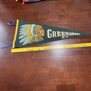 Vintage Greensboro N.C. Felt Pennant Dark Green Native American Chief Souvenir