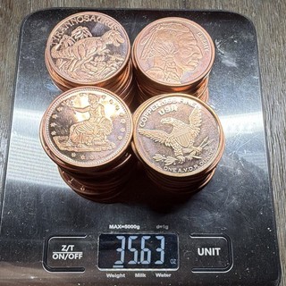 Mixed Lot 1 oz .999 Fine Copper Rounds Buffalo Liberty Designs 35oz/35 coins