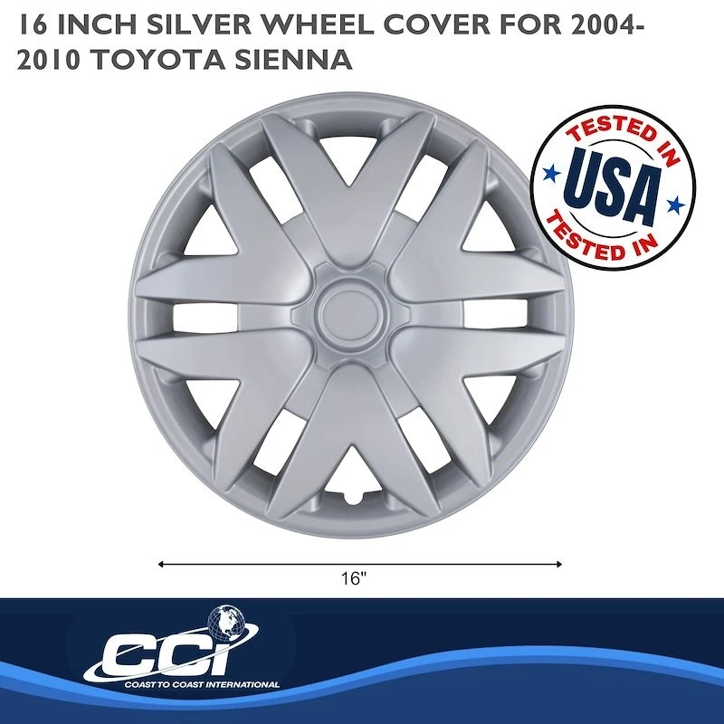 NUEVO Juego de 4 cubiertas de rueda de 16 pulgadas 6 radios divididos de plástico plateado para 04-10 Sienna Foto 2 de 3