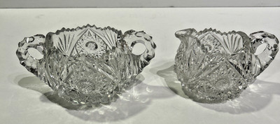 Vintage American Brilliant Cut Glass Creamer And Open Sugar Excellent Condition