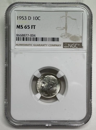 1953-D Roosevelt Dime 10c NGC MS65 FT Full Torch  Mint State Uncirculated