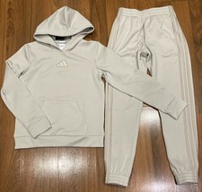 adidas Youth Set Boy's Hoodie PANTS Tracksuit Beige Size 8-10/12-14/16-18/20 New
