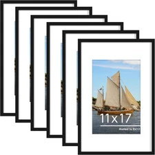 PEALSN 11X17 Picture Frame Set of 6, Display Pictures 8X12 with Mat or 11 X 17 w