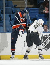 Rico Fata Pittsburgh Penguins hits Oleg Kvasha New York Isla- Ice Hockey Photo